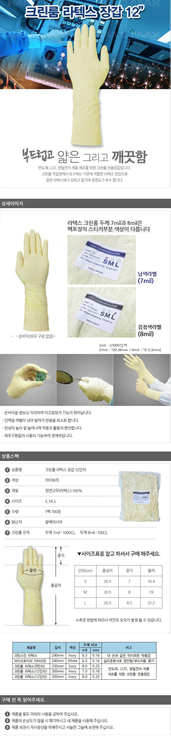 크린룸 라텍스장갑