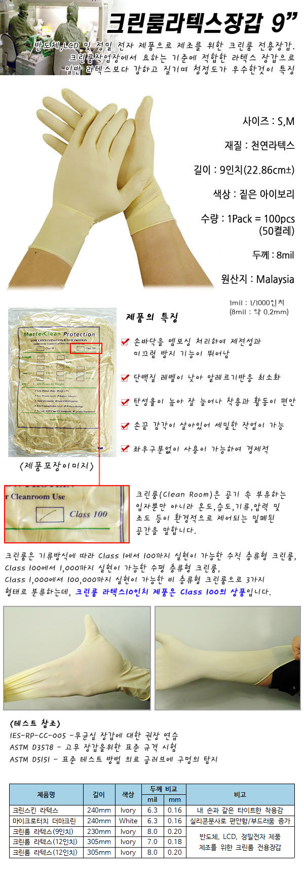 크린룸 라텍스장갑