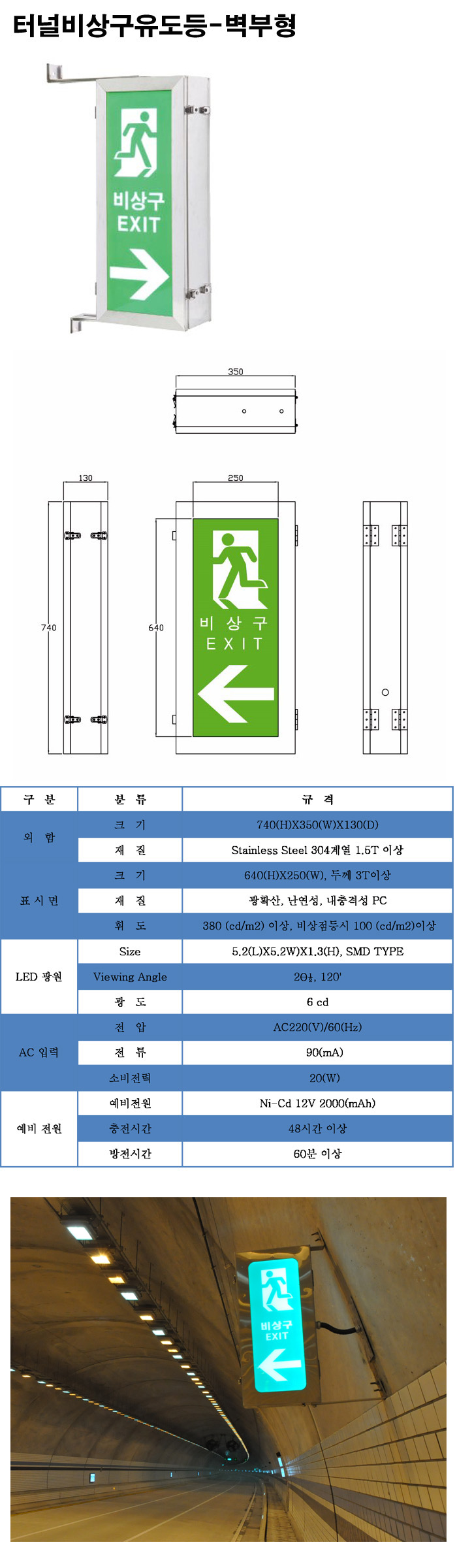 터널형 비상구유도등