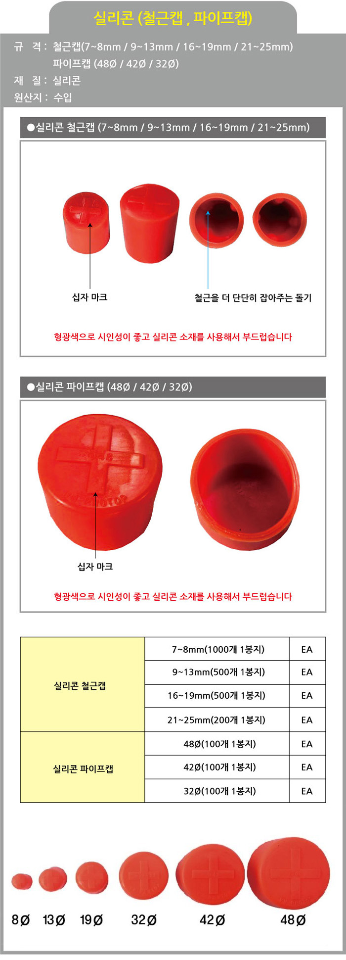 형광철근캡 10ea 1pk